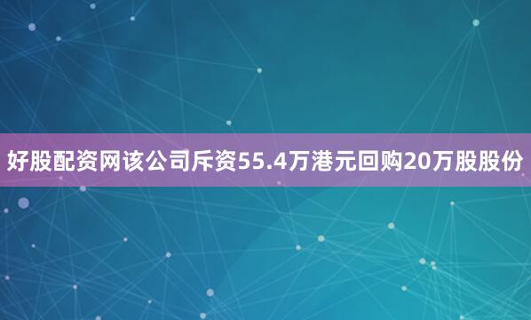 好股配资网该公司斥资55.4万港元回购20万股股份